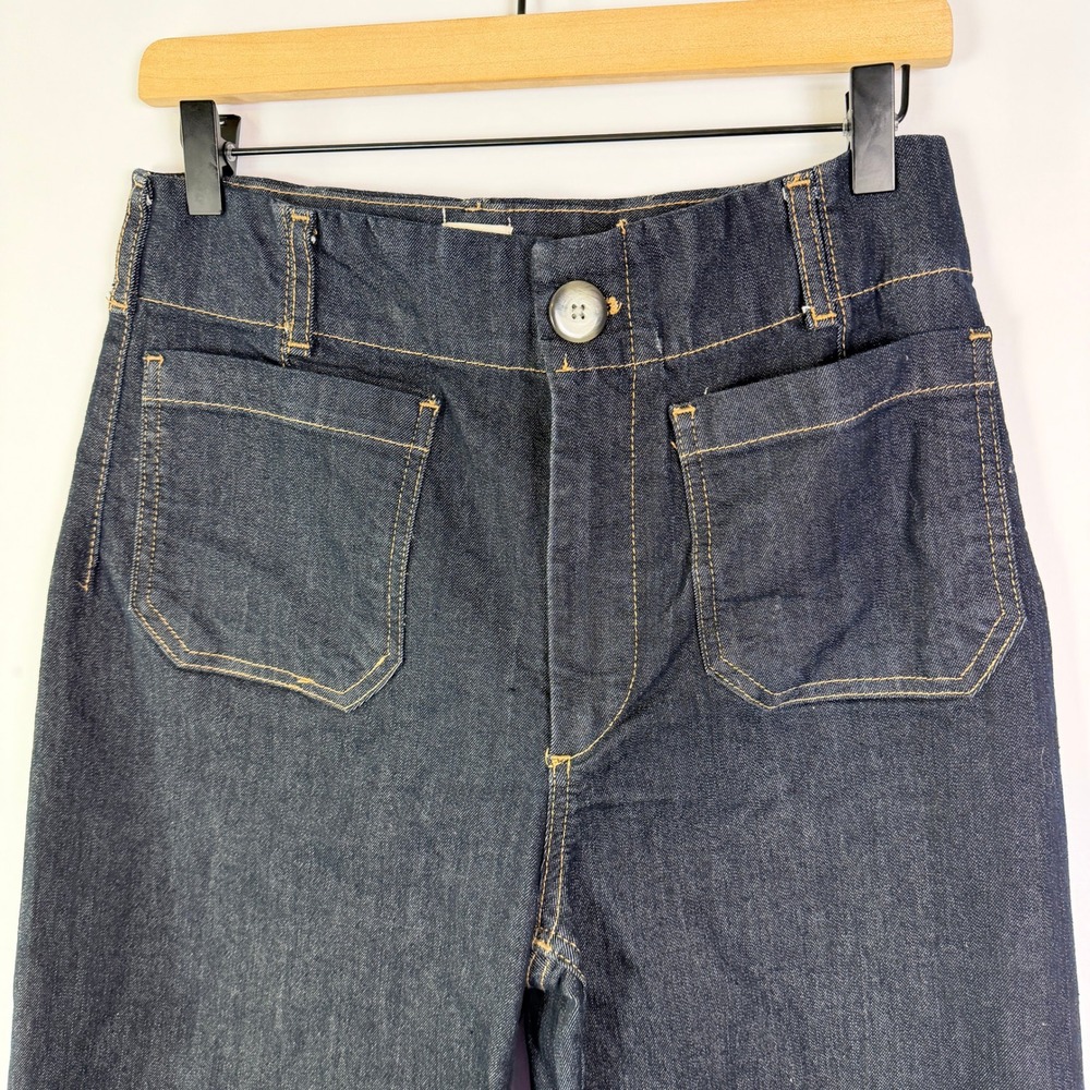 Maeve High Waisted Wide Leg Patch Pocket Denim Jeans Dark Wash Retro Style - Picture 5 of 10